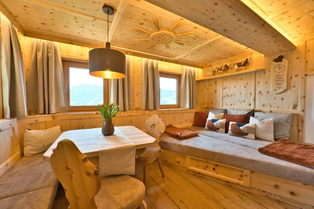 Pine-panelled suite with sitting and dining area